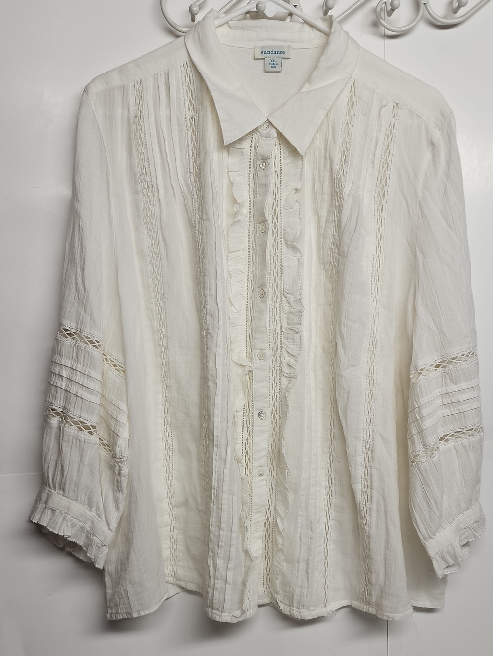Sundance Romantic Feminine Renaissance Cream Ruffle Front Button-Up Blouse XXL